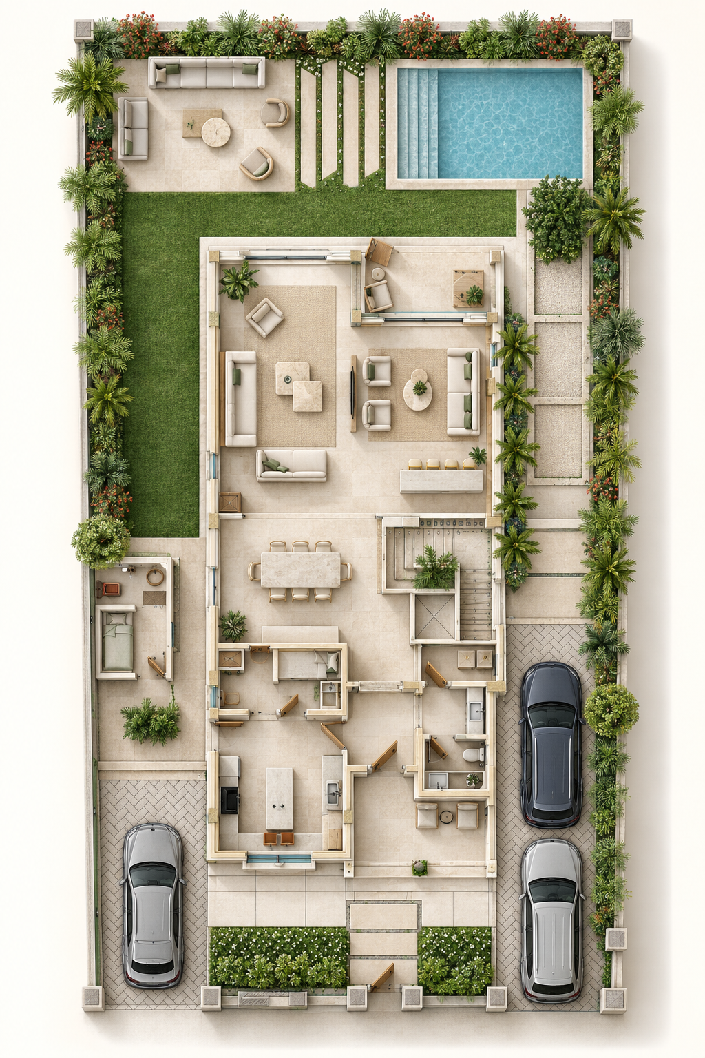 Furnished ground floor and garden concept plan